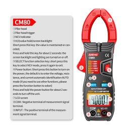 ANENG CM80 Digital Clamp Meter 4000 Counts AC/DC Voltage AC Current NCV Automatic Range Universal Meter Red