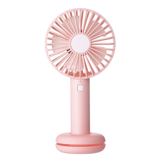 Air Fan Cute Donut Shape Handheld USB Rechargeable Fans LED Light with Storage Base Pink_Donut fan