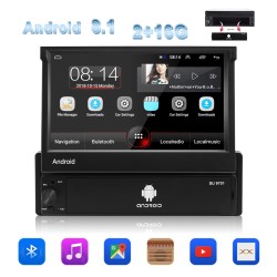 Android 9.1 1 Din Car Radio GPS Navigation 7-inch HD Retractable Screen System 2+16G Multimedia Video Player Black