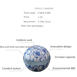 Blue and White Porcelain Humidifier Household Mini USB Ultrasonic Air Diffuser Desktop Office Humidifier Blue and white Porcelain humidifier