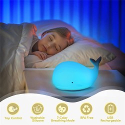 Children Led Luminous Whale-shape Night  Light 7-color Usb Rechargeable Silicone Room Decoration Table Lamp Perfect Baby Gift Colorful new