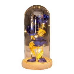 Colored  Roses  Ornaments 3 Flowers Glass-covered Gold-leaf Artifical Roses Luminous Led Night Light Creative Valentine Day Gifts Log Blue Flower