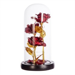 Colored  Roses  Ornaments 3 Flowers Glass-covered Gold-leaf Artifical Roses Luminous Led Night Light Creative Valentine Day Gifts Blue flowers black