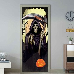 Death Coming Halloween 3d Door Sticker Decor for Wood Door Home Wall  77*200cm one piece