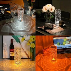 Diamond Rose Led Crystal Table  Lamp Touch-control 3 Color Dimmable Atmosphere Night Light For Home Bedside Bar Decoration RGB +remote control