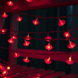 Festive Led  Light  String Water-proof Lamp Beads Chinese Style Elements Pendant Background Decoration For Weddings Restaurants Homes Battery 3 meters 20 lights_Red Lantern