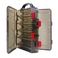 Fishing Bait Box Multi-function Double Deck Sided Wooden Shrimp Plastic Fishing Tackle Box Tool Container Case Gun color translucent