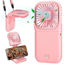 Handheld Mini Fan 3 Speed 180 Degree Rotating Rechargeable Portable Neck Fan Pink