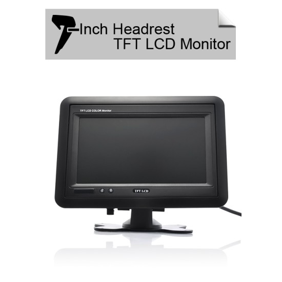 Headrest/Stand In-Car TFT LCD Monitor- 7 Inch, Black