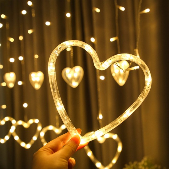 Heart-shaped Led Light  String Love Letter Curtain Lamps Battery Powered Waterproof Decorative Hanging Lights For Bedroom Kitchens Terraces heart warm color