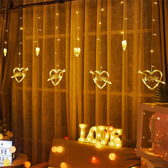 Heart-shaped Led Light  String Love Letter Curtain Lamps Battery Powered Waterproof Decorative Hanging Lights For Bedroom Kitchens Terraces love warm color