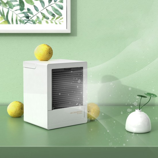 Home Automatic Shaking Air Cooler Humidifier Mute Air Conditioner Fan for Office Tabletop white_Rechargeable