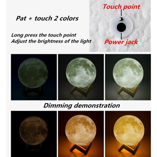 LED 16 Colors 3D Printing Warm Moon Lamp with Remote Control Touch Control Light for Room Office Decaration 15cm