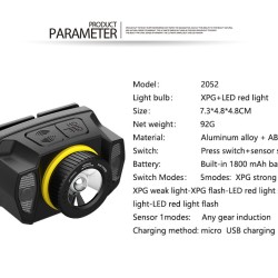 LED Intelligent Induction Headlamp Rotary Zoom Headlight Torch Flashlight black_Model 2052