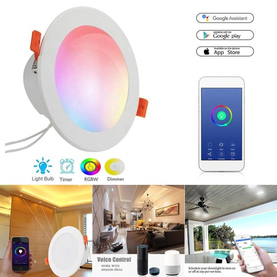 LED Wifi Smart Downlight 85- 265V 12W Work with Alexa Google Home Voice Control - RGB + White Light