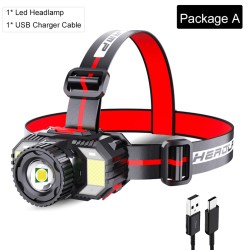 Led Headlamp USB Rechargeable Outdoor Zoom Sensor Strong Light Flashlight for Camping Adventure T009 Yellow Ligh