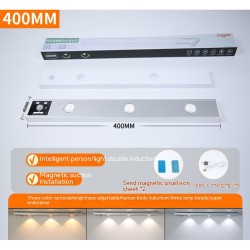 Led Light Strips 3-color Smart Human Body Sensor Adjustable Brightness Cabinet Corridor Bookcase Night Lights 40CM