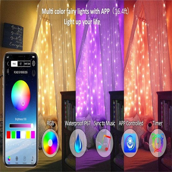 Led String Lights USB Charging App Remote Control with Memory Function 15 Meters 150 Lights