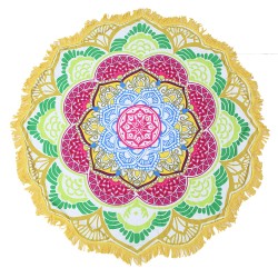 Lotus Flower Mandala Beach Towel Blanket Round Tassel Bohemian Wall Tapestry Table Cover Yoga Mat 147*147