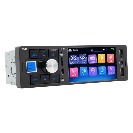 M-60 Touch-screen 4-inch High-definition Dual Usb Car Mp5 Player Bluetooth-compatible Hands-free Fm Audio Gray-black
