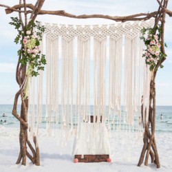 Macrame Wedding Ceremony Backdrop Curtain Wall Hanging Cotton Handmade Wall Art Home Decor 45.2*53in MS7089