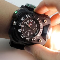 Mens Wrist Watch 3in1 with Super Bright LED Flashlight and Compass, Outdoor Sports Rechargeable , Waterproof