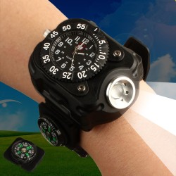 Mens Wrist Watch 3in1 with Super Bright LED Flashlight and Compass, Outdoor Sports Rechargeable , Waterproof