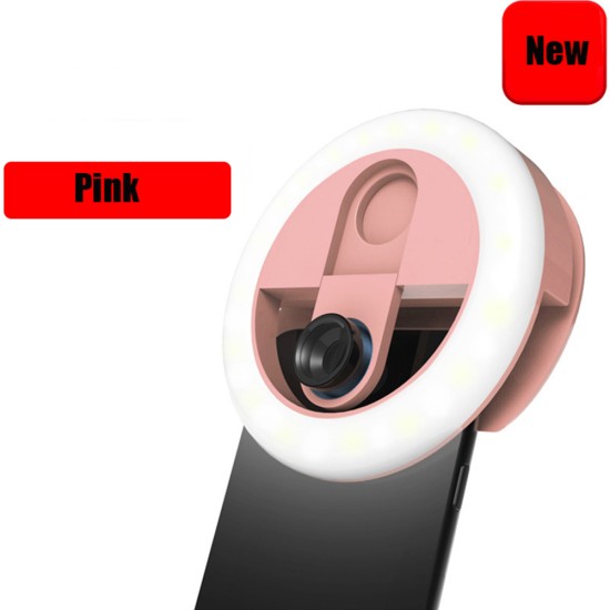 Mini Round Fill  Light With Lens 3 Brightness Levels Setting Non-slip Scratch-resistant Ring Beauty Selfie Light 36 Led Lights Blue