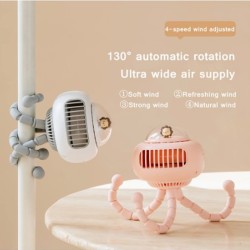 Mini Stroller Cooling Fan 3600mah Rechargeable 130 Degree Auto Rotation 4 Speeds Handheld Air Cooler Fan Pink