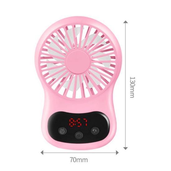 Multifunction Mini USB Fan Clock Travel Cooling Fan with Hanging Rope for Office Outdoor Home Pink_130*70*20mm