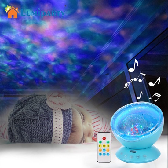 Ocean Wave Projector LED Night Light with Music Player Remote Control Lamp RGB_black