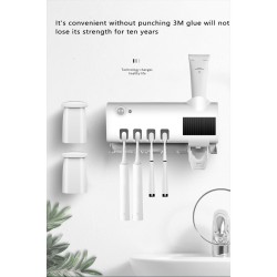 Perforation-free Wall-mounted Toothbrush  Holder Solar Energy-storage Design Intelligent Uv Toothbrush Rack Toothpaste Dispenser Black_Button disinfection