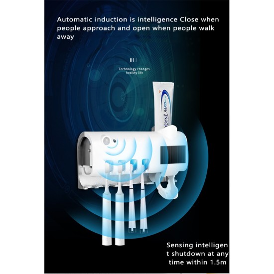 Perforation-free Wall-mounted Toothbrush  Holder Solar Energy-storage Design Intelligent Uv Toothbrush Rack Toothpaste Dispenser White_Induction disinfection