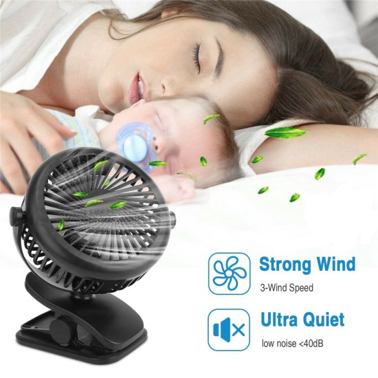 Portable Handheld Mini  Fan 3 Speeds Usb Rechargeable Silent Clip-on Desk Baby Stroller Cooling Fan White