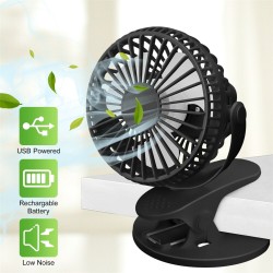 Portable Mini Clip Fan 360 Degree Rotation 3 Speed Adjustable Black