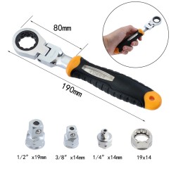 RDEER Ratchet Wrench Set Adjustable Wrench with 1/4in 3/8in 1/2in Socket Wrench 5pcs Silver