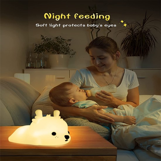 Silicone Cute Deer Led Night Light 7 Colors Type C Rechargeable Multicolor Desk Lamp