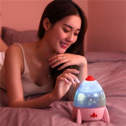 Small Rocket Projection Lamp Dream Starry Sky Rotating Romantic Atmosphere Lamp Dream USB Charging Night Light Novelty Charging pink_Rechargeable
