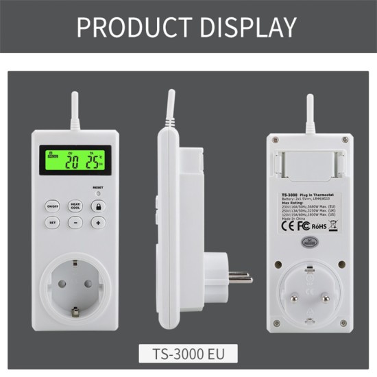 Smart Home Wireless Electric Socket Automatic Thermostat Plug Outlet Built-in Temperature Sensor Remote Control EU plug