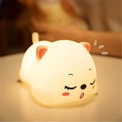 Soft Silicone Usb Rechargeable Night  Light Cartoon Cat Shape Touch-sensor Bedroom Bedside Lamp Home Decoration Kids Baby Gifts Basic