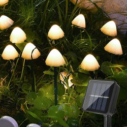 Solar 10 Led Mushroom String Lights 8 Modes Ip65 Waterproof Outdoor Decorative Lights Warm White