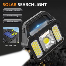 Solar Cob Led Outdoor Work Light Waterproof Portable Usb Rechargeable Torch Flood Lamp Silver