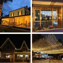 Solar LED String Light Curtain Lamp for Outdoor Garden Party Decoration Star moon 3.5 meters wide (warm light + remote control)