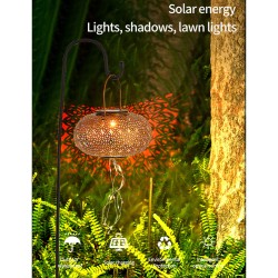Solar Lantern Lamp Hollow Outdoor Hanging Decorative Lights for Garden Yard Tabletop Patio Lawn with S-Hook