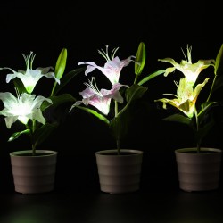 Solar Power Garden Light Waterproof Pink Lily Flower LED Lamp Decorative Pot Plant Lamp