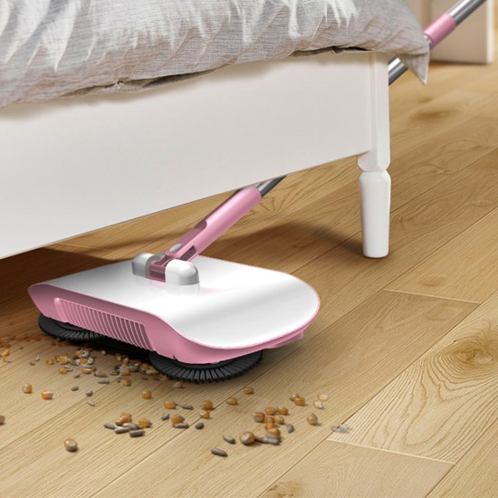 Stainless Steel Sweeping Machine Hand Push Magic Broom 180° Rotating Dustpan Automatic Sweeper Household Mop Pink
