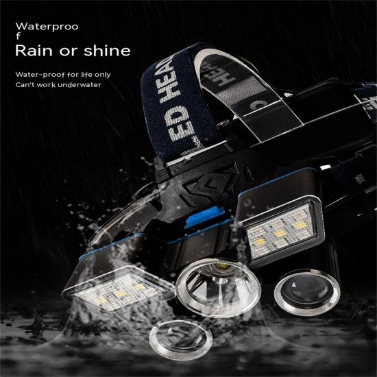 T6 5led Headlamp Usb Fast Charging Waterproof Fishing Light Outdoor with  USB cable and 2 batteries