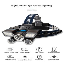 T6 5led Headlamp Usb Fast Charging Waterproof Fishing Light Outdoor with  USB cable and 2 batteries