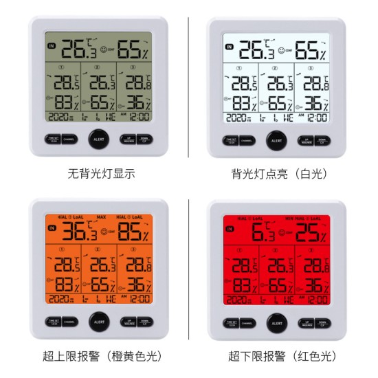 Temperature and Humidity Meter One-drive-three Multifunctional Wireless High Precision Thermometer with Color Alarm TS-6210-B