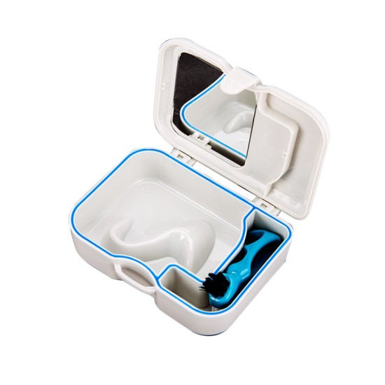 Travel Denture Box Case Dental False Teeth Rinsing Drying Compact Leak-proof Storage Container Fake Teeth Holder Basket white